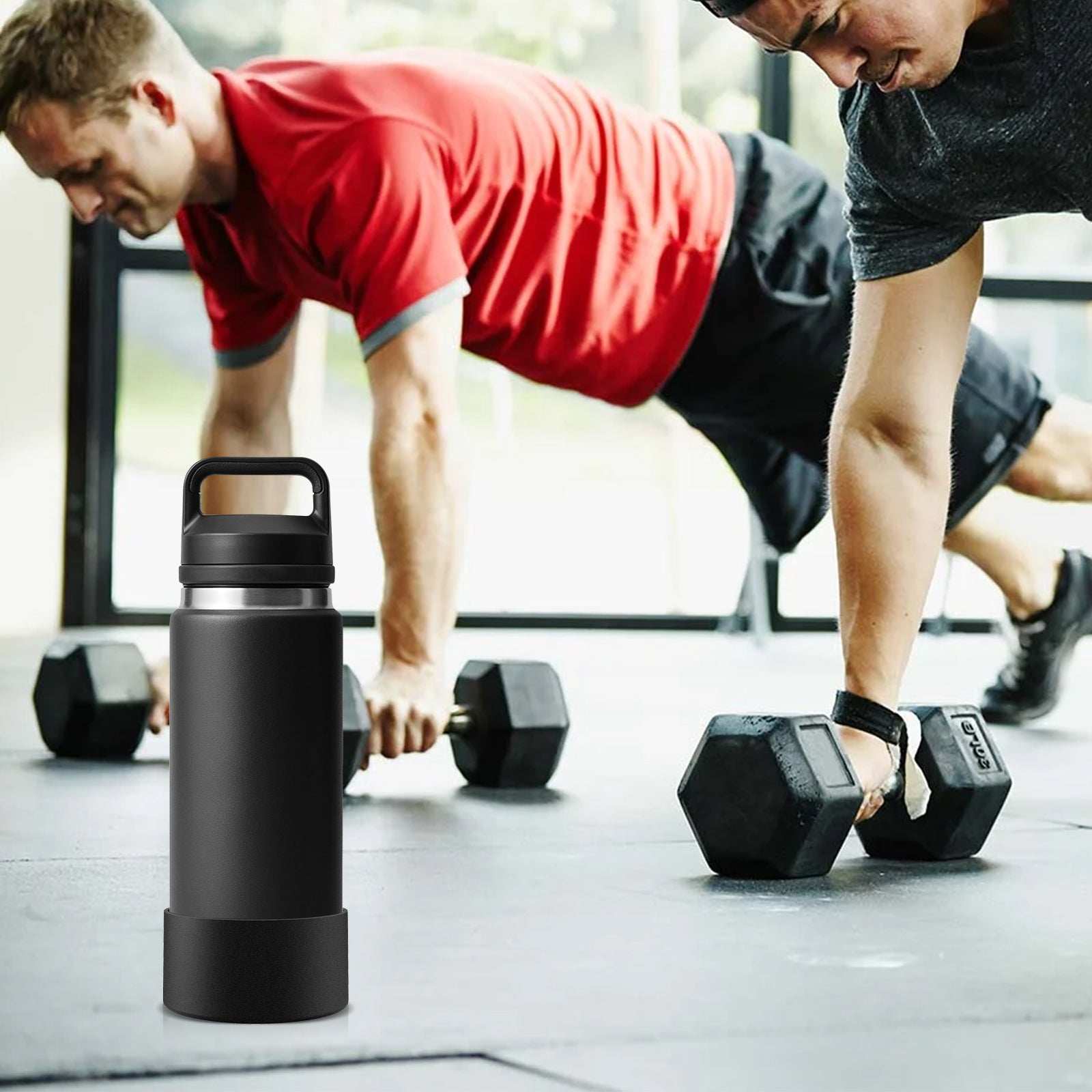 Linkidea Water Bottle Boot Compatible with YETI Rambler Bottle 26oz, Yonder 34oz, Silicone Anti-Slip Water Bottle Bottom Sleeve Cover Protector (Black / 2 Pack)