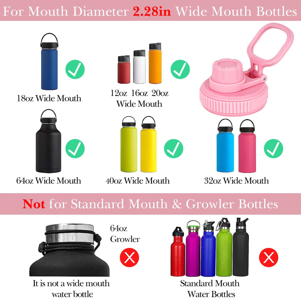 Linkidea 2 Pack Wide Mouth Water Bottle Lid with Handle Compatible with Hydro Flask Wide Mouth 12/16/18/20/32/40/64oz, Waterbottle Replacement Spout Lid (Light Pink)