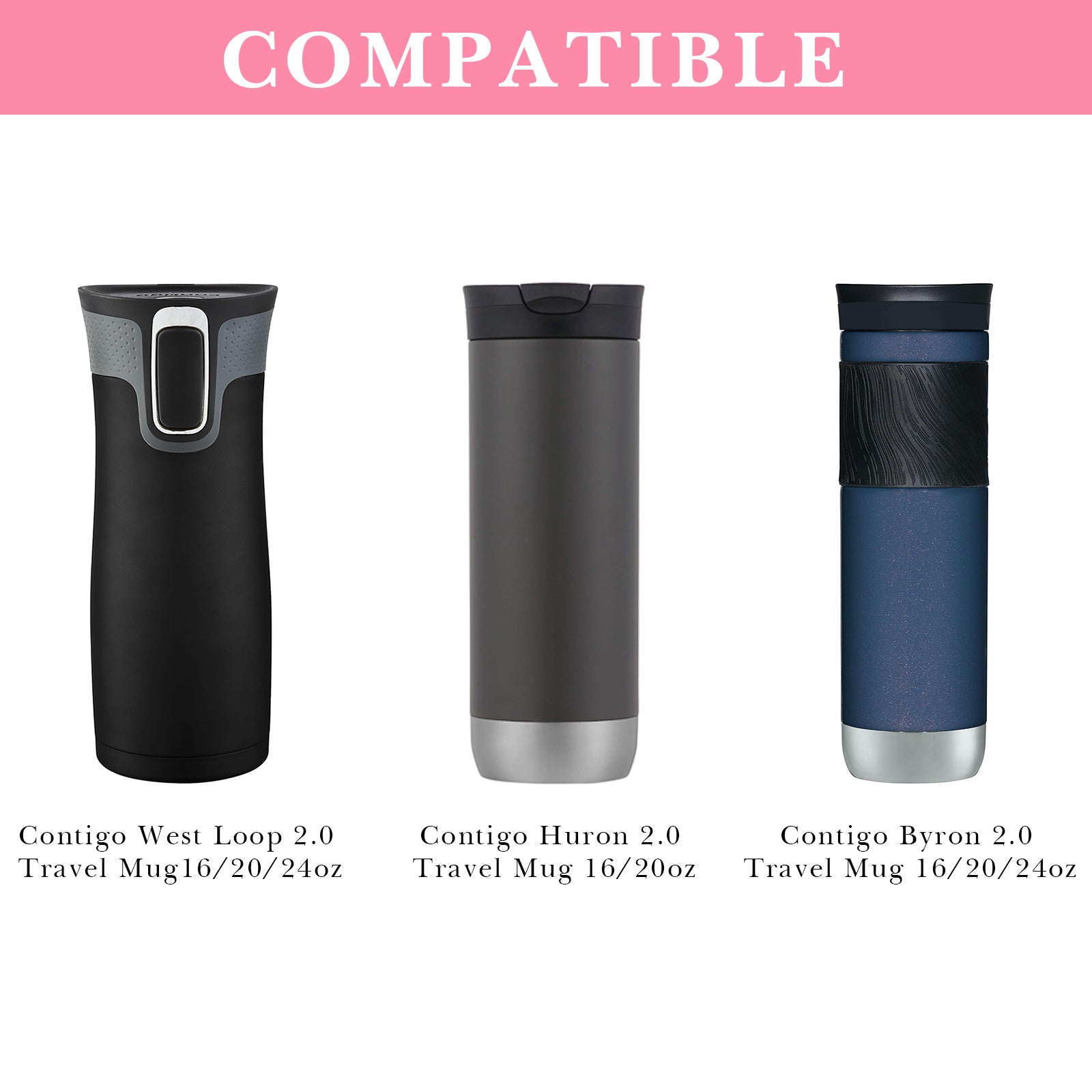Linkidea 2 Pack Water Bottle Boot Compatible with Contigo West Loop 2.0 16oz/20oz/24oz, Huron 2.0 16oz/20oz, Silicone Anti-Slip Bottle Bottom Bumper Protector (Light Pink)