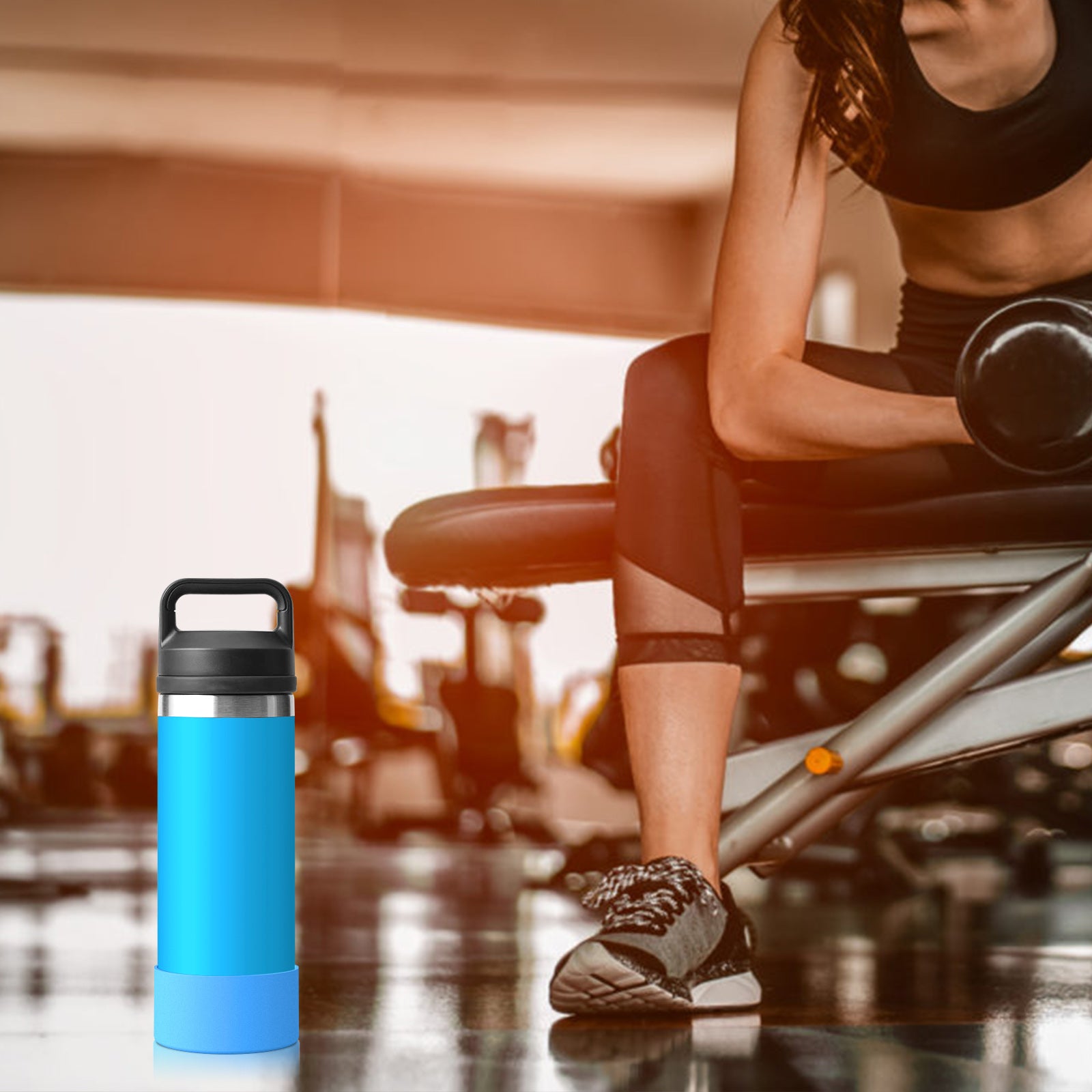 Linkidea Water Bottle Boot Compatible with YETI Rambler Jr. Kids 12oz, Rambler 12oz/18oz, Yonder 20oz/25oz, Silicone Anti-Slip Bottle Bottom Sleeve Bumper Protector (Blue / 2 Pack)