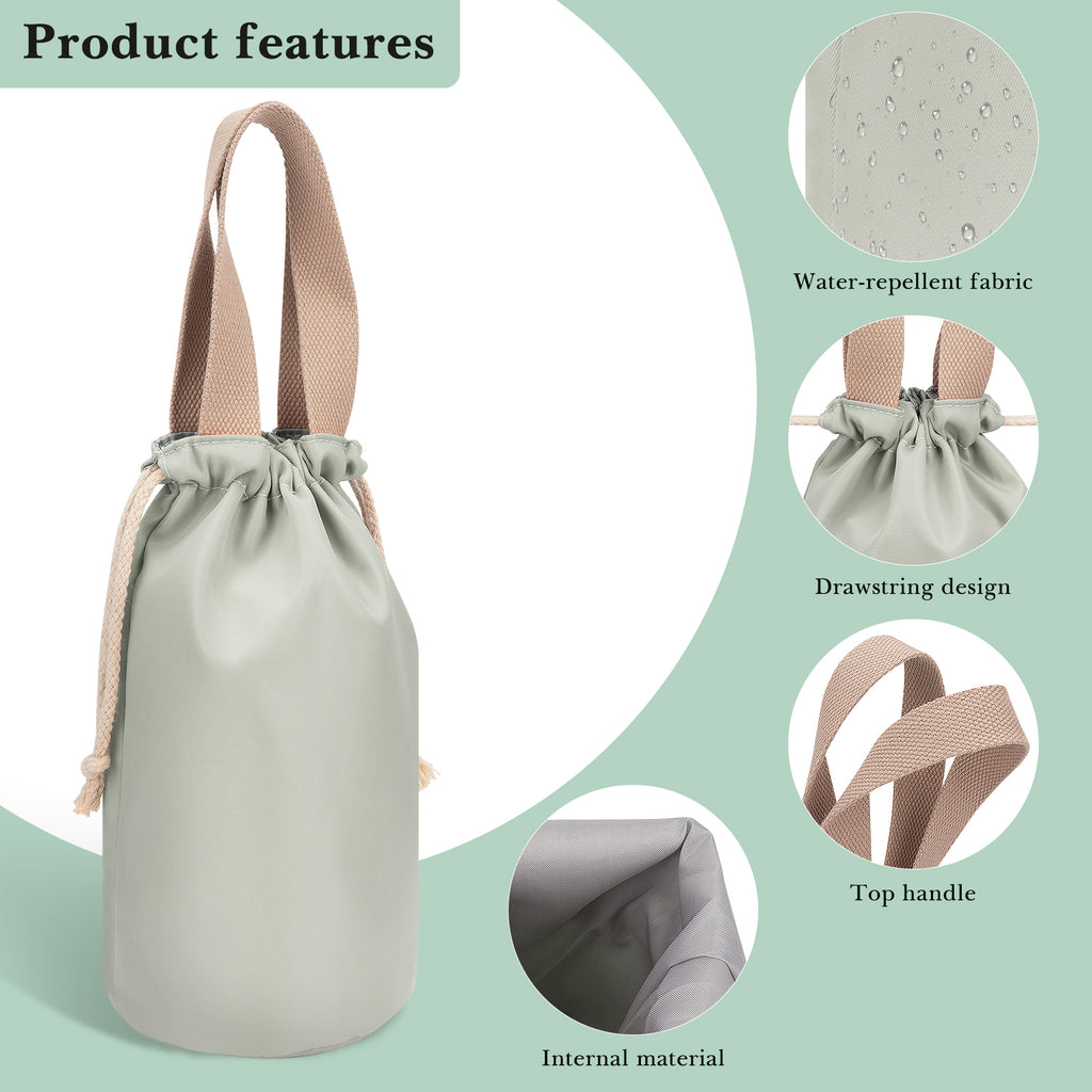 Linkidea Insulated Food Jar Storage Bag, Portable Drawstring Wrap with Hand Strap, Lunch Box Carrier for Food Can, Compatible with Thermos 24 oz & Simple Modern 16 oz & Stanley 18 oz (Green)