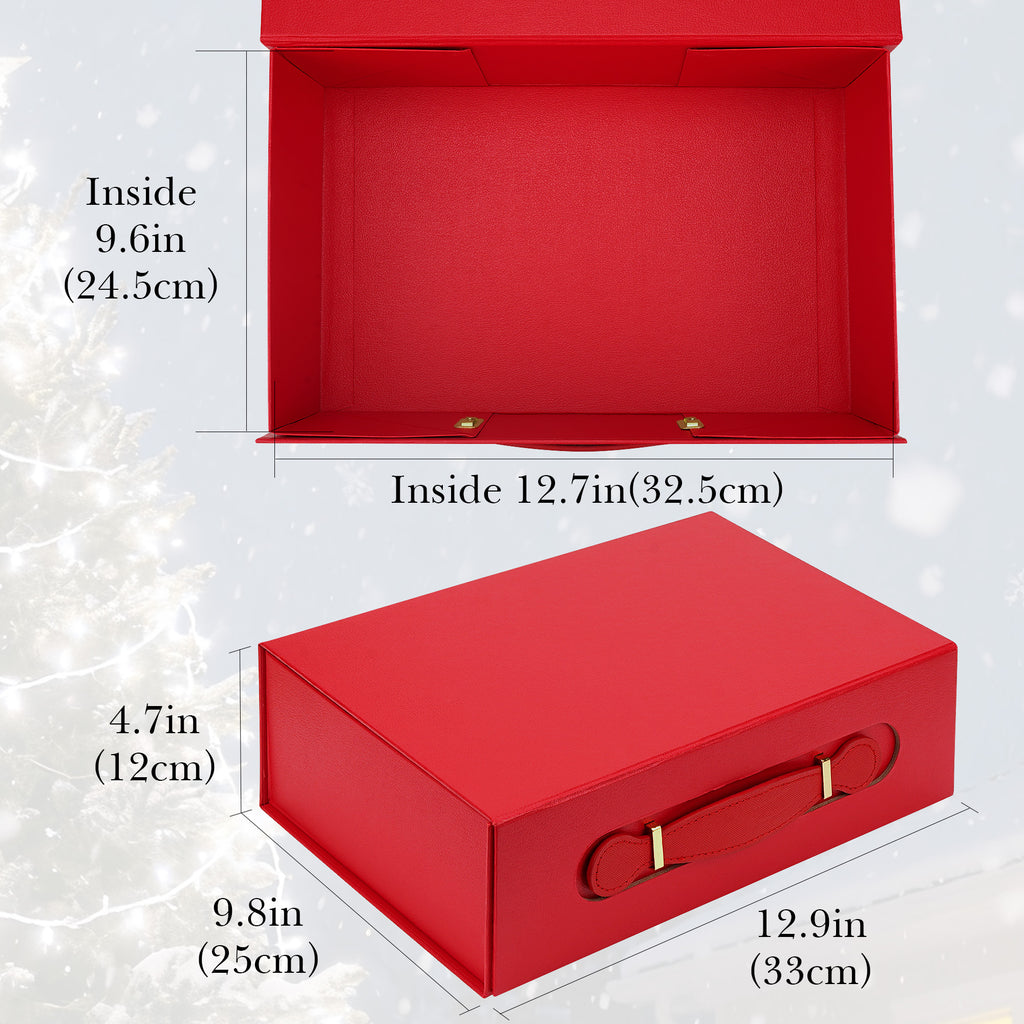 Linkidea Quick Assemble Magnetic Gift Box, Large Rigid Packaging Box With Shredded Paper Filler, Gift Packaging Compatible with Over-Ear Headphone Gifts (Red)