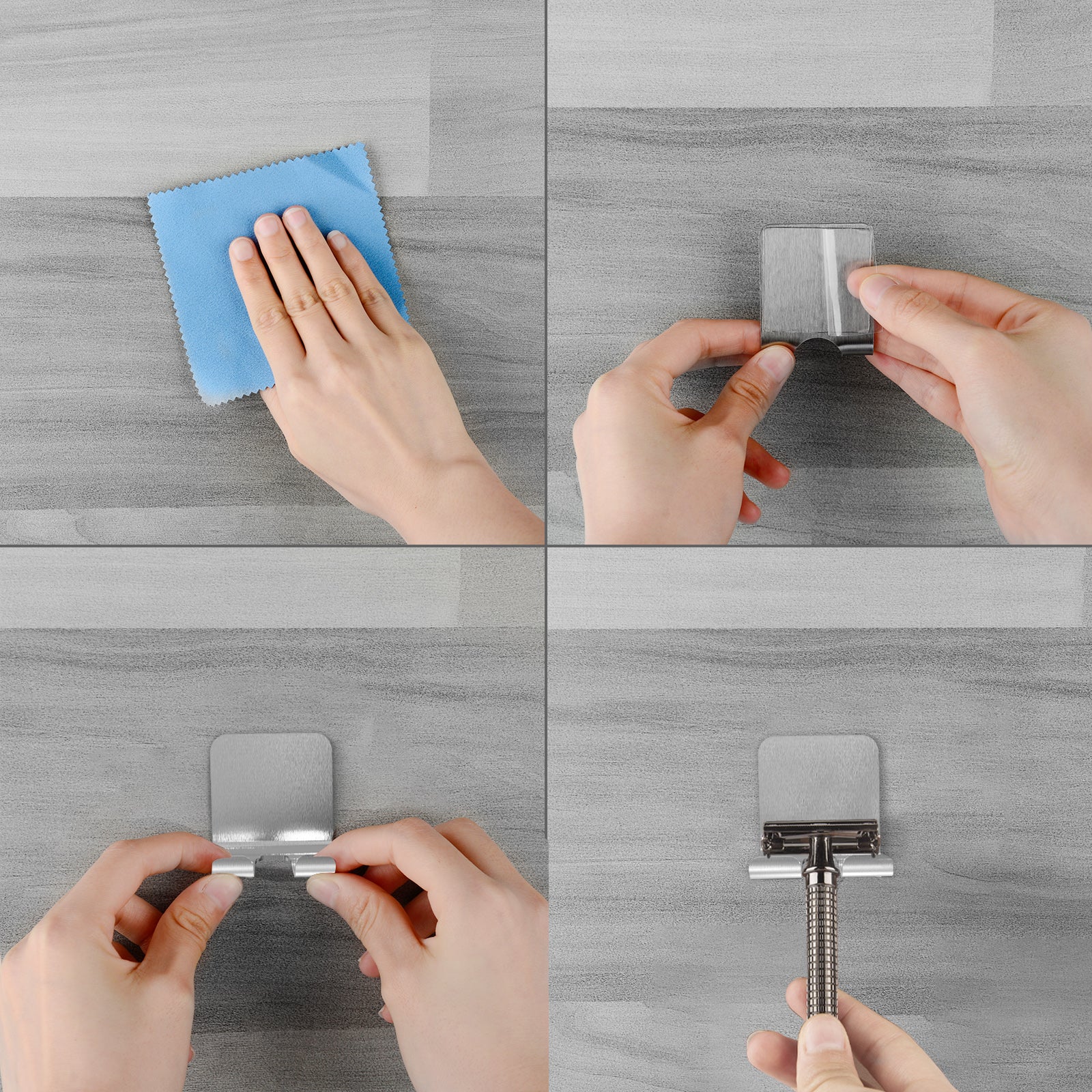 Linkidea 8 Pack Stainless Steel Shower Razor Holder Wall Mount, Self-Adhesive No-Drill Bathroom Shaver Hooks for Vikings Blade & Merkur Safety Razors (Silver)