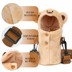 Linkidea Plush Water Bottle Carrier Compatible with Thermos FUNTAINER Steel/Tritan 12oz/16oz, Warm Bear Waterbottle Sling Bag Holder with Shoulder Strap