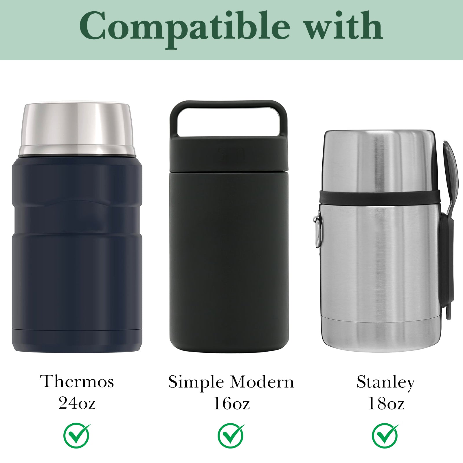Linkidea Insulated Food Jar Storage Bag, Portable Drawstring Wrap with Hand Strap, Lunch Box Carrier for Food Can, Compatible with Thermos 24 oz & Simple Modern 16 oz & Stanley 18 oz (Green)