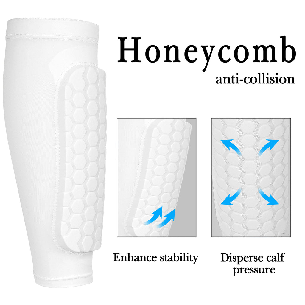 Linkidea Honeycomb Soccer Shin Guard for Adult, Lightweight Football Shin Pad Sleeve, Breathable and Easy to Put On Soccer Protective Leg Pads (1 Pair / White, L)