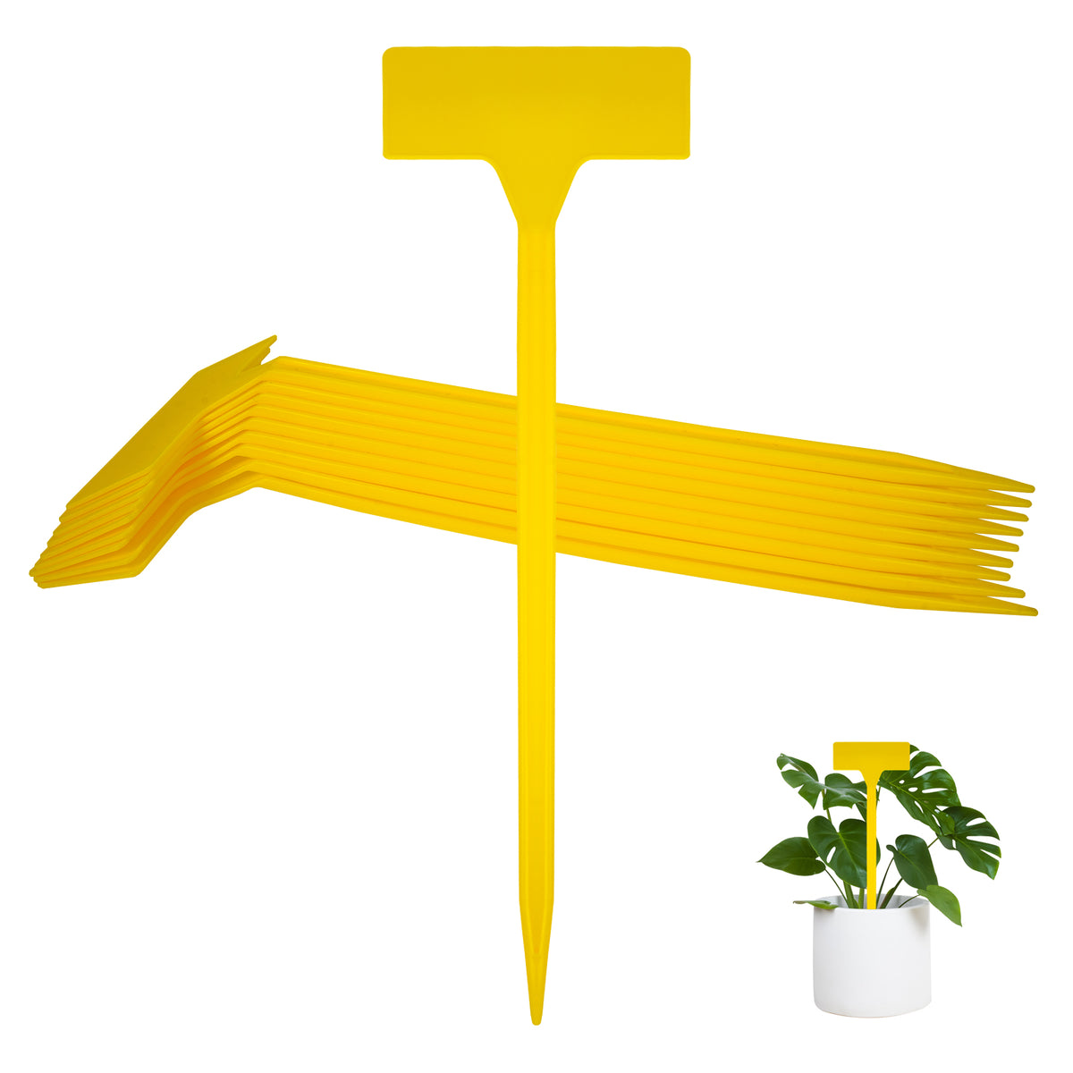 Linkidea 50pcs T-Shape Plastic Plant Labels Tags with Marker Pens, Garden Plant Accessories for Outdoor, Vegetable Seedling Label, Waterproof Orchard Signs (Yellow)