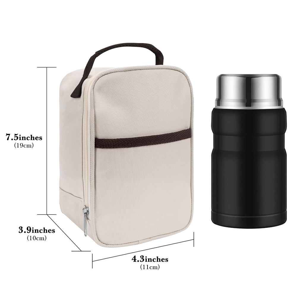 Linkidea Food Jar Insulated Bag, Thermal Jar Bag with Pocket Portable for Office Work Outdoor Picnic, Compatible with 16 oz THERMOS, Hydrapeak, WOLFF, Goodful (Beige)