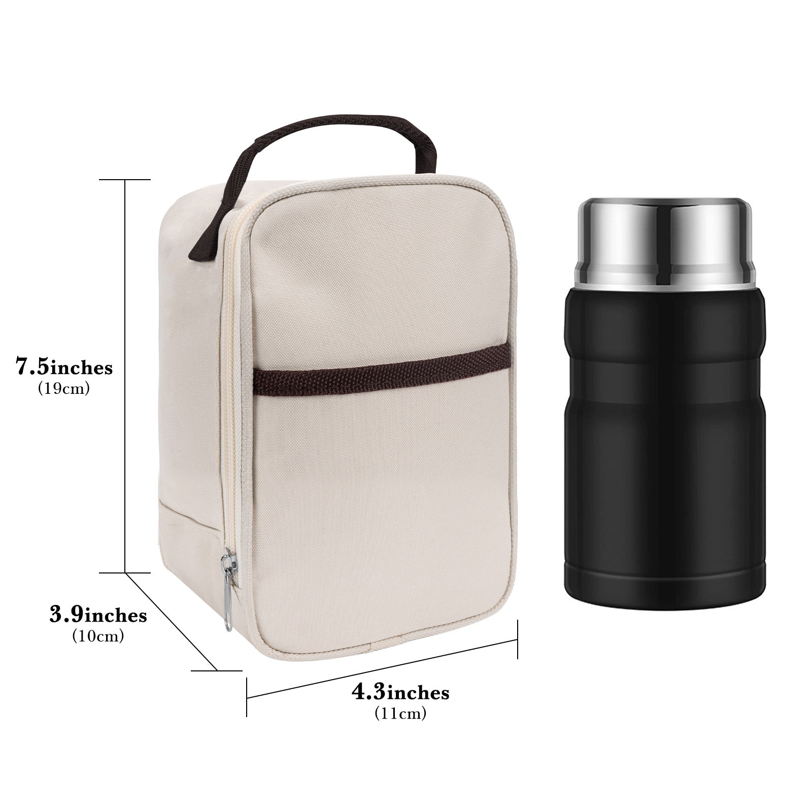 Linkidea Food Jar Insulated Bag, Thermal Jar Bag with Pocket Portable for Office Work Outdoor Picnic, Compatible with 16 oz THERMOS, Hydrapeak, WOLFF, Goodful (Beige)