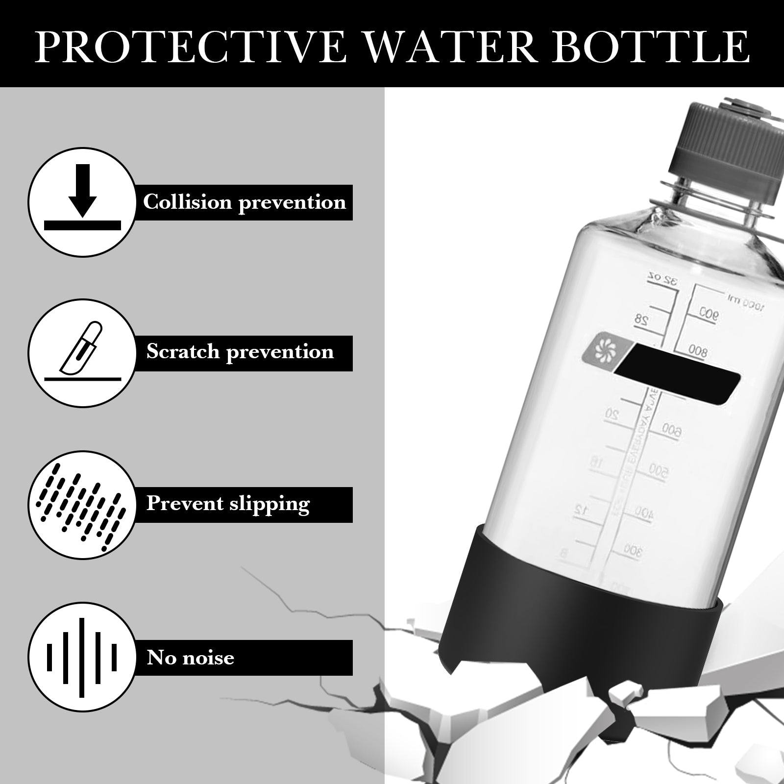 Linkidea 2 Pack Water Bottle Boot Compatible with Nalgene Sustain Wide Mouth 32oz/48oz, Narrow Mouth 32oz, Silicone Anti-Slip Bottle Bottom Bumper Protector (Black)