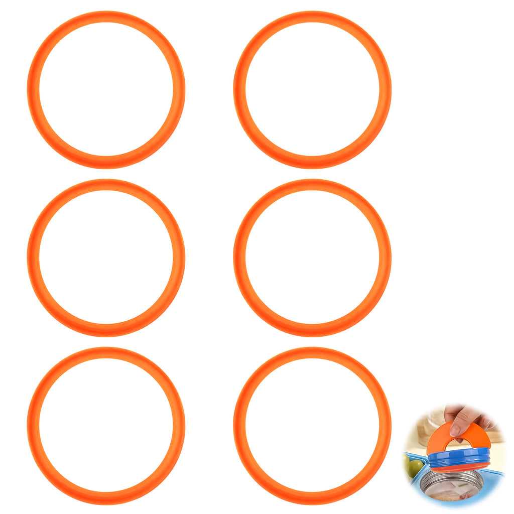 Linkidea 6 Pcs Silicone Seal Replacement, Round Exact Fit Lid Seal Gasket Compatible with OmieBox, Leakproof Food Safe Parts & Accessories for Bento Box (Orange)