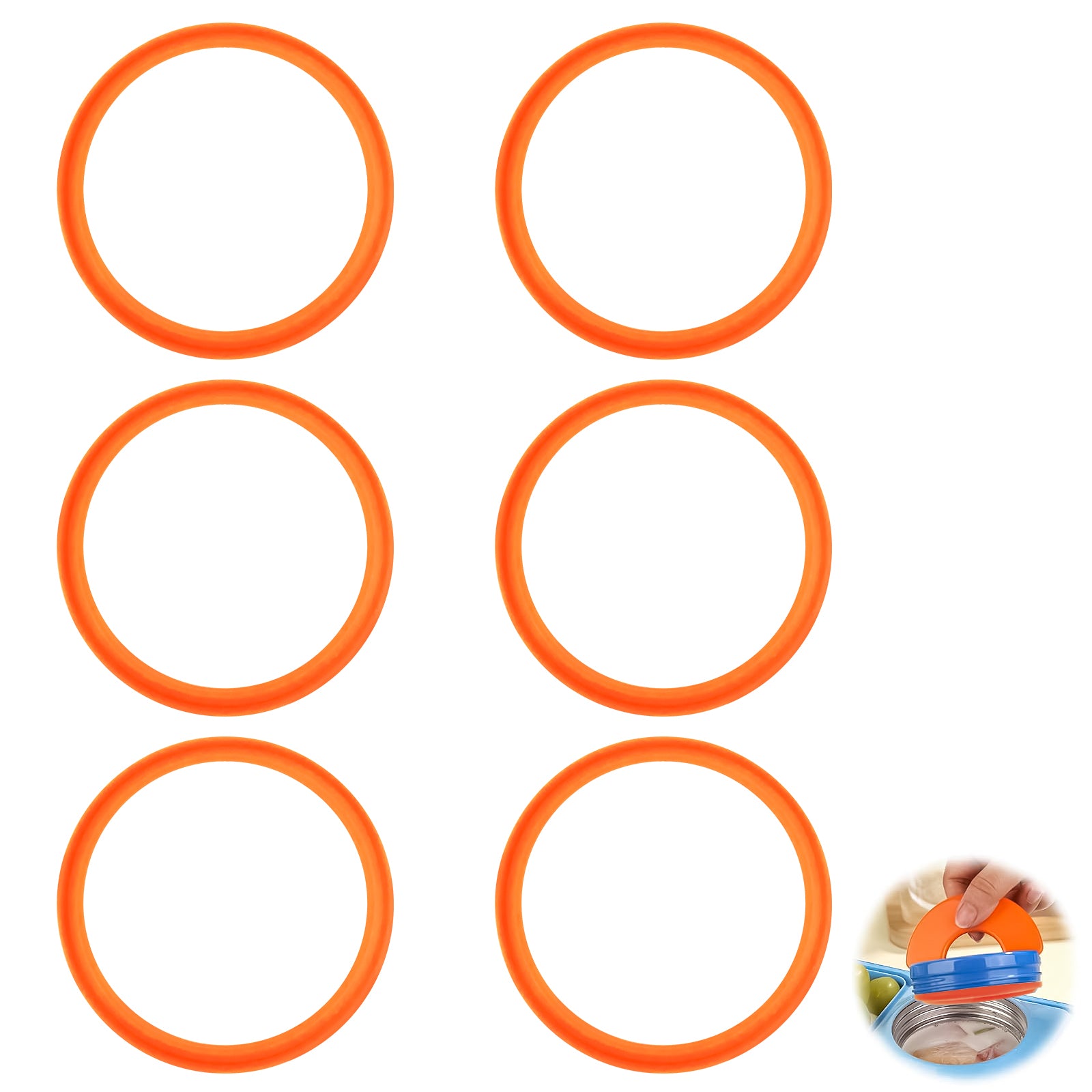 Linkidea 6 Pcs Silicone Seal Replacement, Round Exact Fit Lid Seal Gasket Compatible with OmieBox, Leakproof Food Safe Parts & Accessories for Bento Box (Orange)