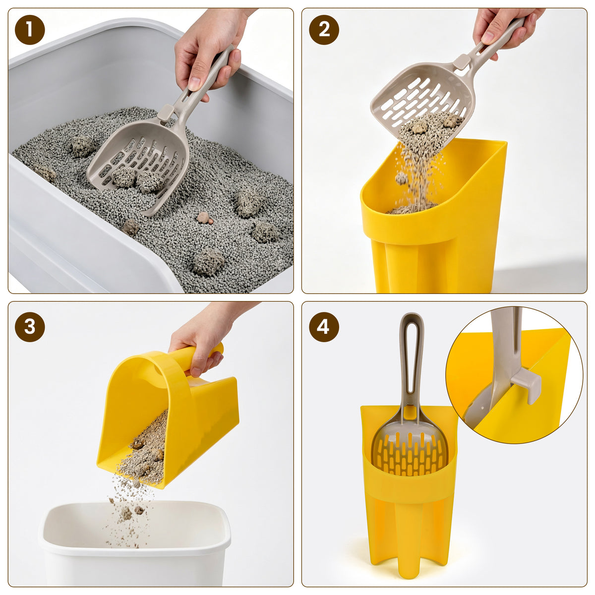 Cat Litter Scoop Holder with Storage Bucket, Large Capacity Litter Tool Container with Durable Plastic Scooper, Deep Shovel Design for Easy Clumping Litter Box Cleaning