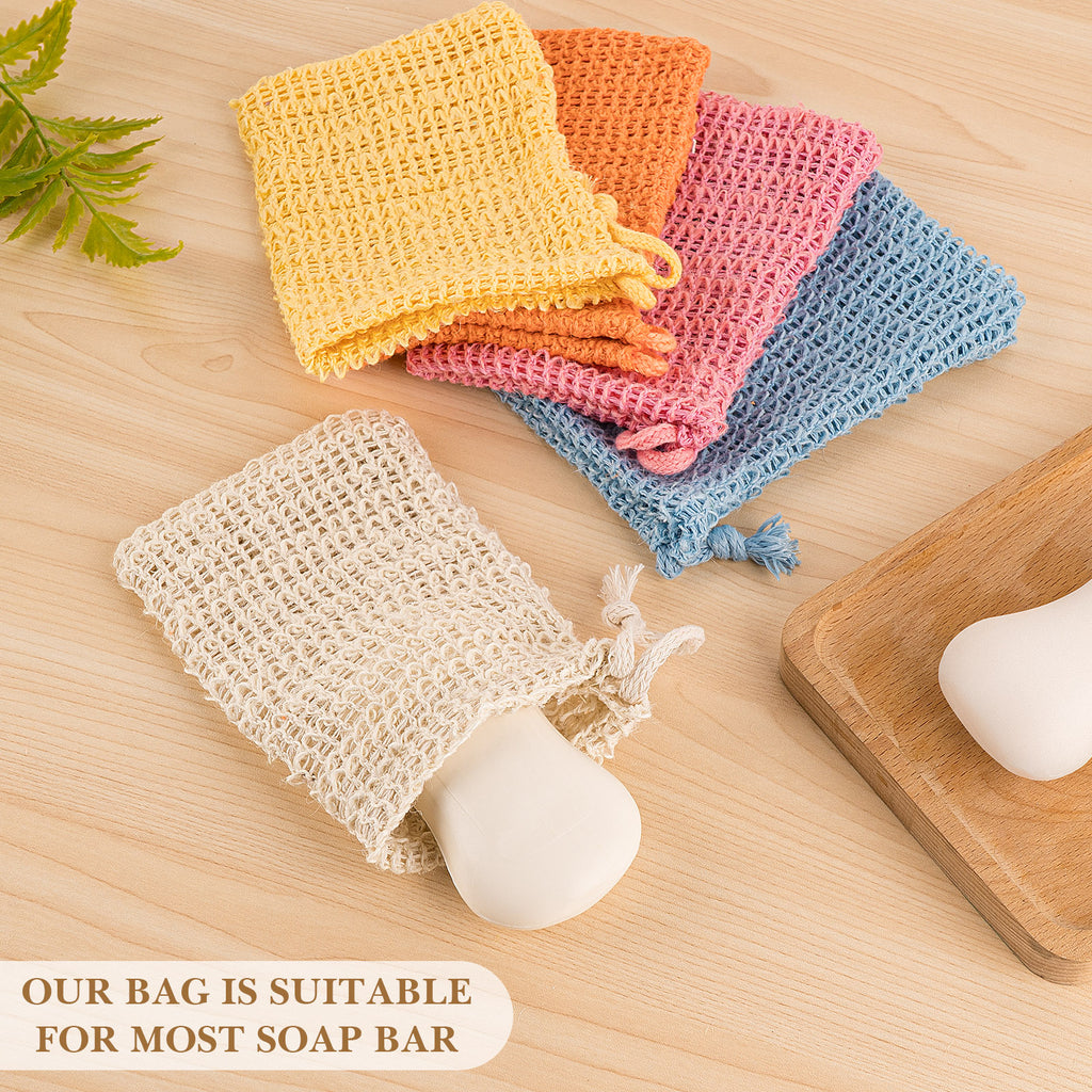 Linkidea 5 Pack Soap Bag Pouch, Colorful Exfoliating Saver with Drawstring, Reusable Body Scrubber Pocket for Bath Shower