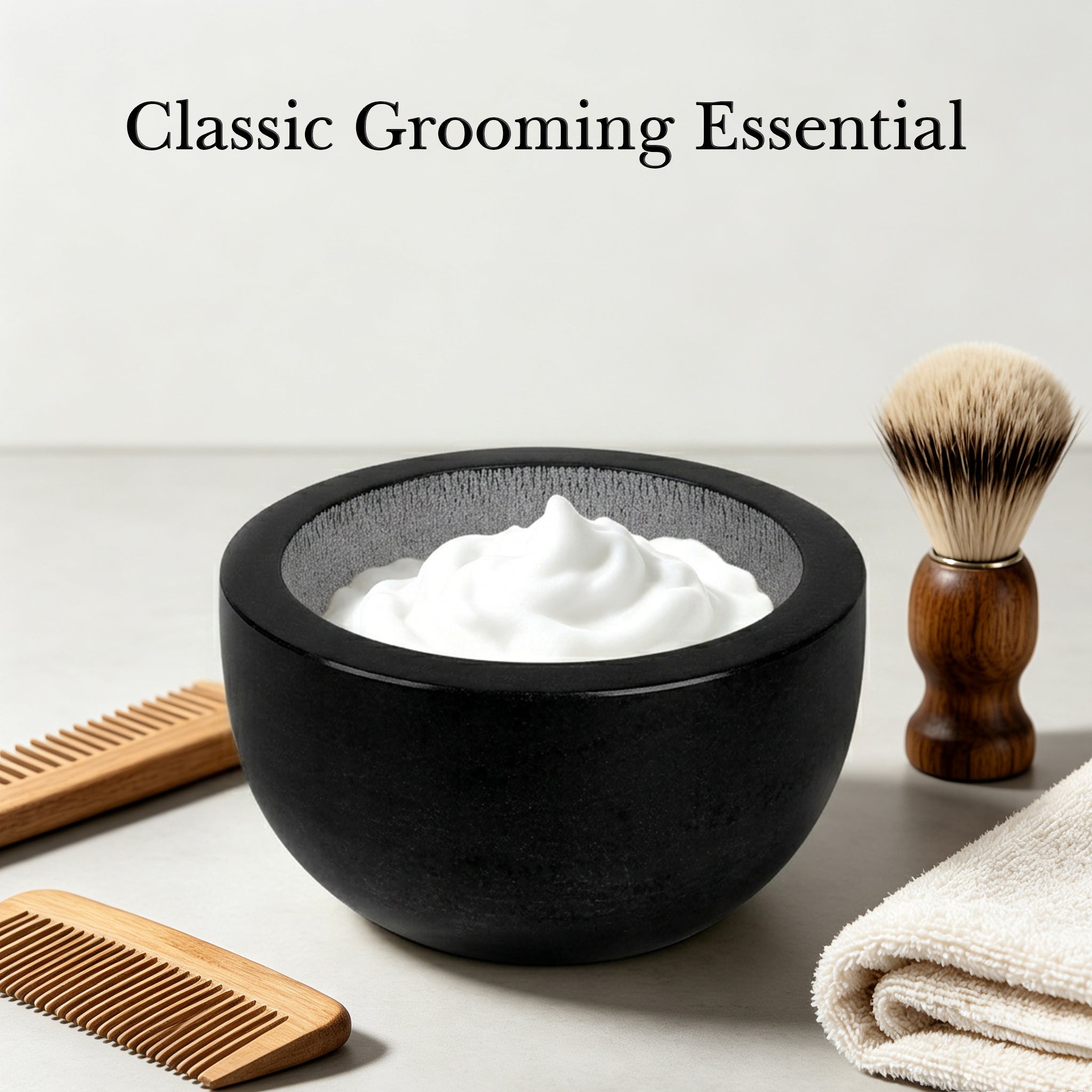 Linkidea Marble Shaving Soap Bowl, 100% Natural Marble with Interior Grooves for Maximum Lather, Heat Retaining Stone Provides a Luxurious Hot Shave Experience, Gift for Husband, Dad (Black)