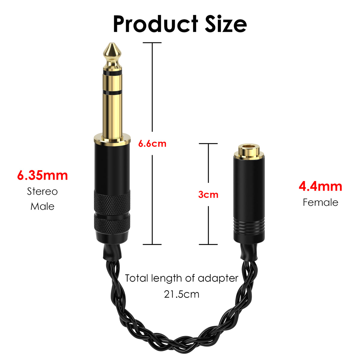 Linkidea 6.35mm to 4.4mm Headphone Adapter, Stereo Audio Adapter for Headphone Cables with 4.4mm Male Plug, Connect Headphones to 6.35mm Amplifiers