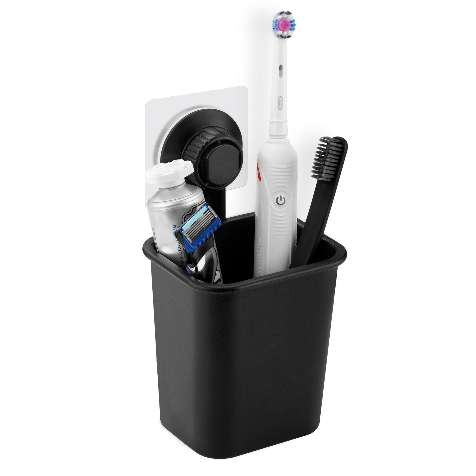 Linkidea Toothbrush Holder Self Adhesive Wall Mounted for Bathroom Shower Wall, Shaver Razor Holder Hanger, Electric / Battery Toothbrush and Toothpaste Organizer, No Drill or Nail Needed (Black)