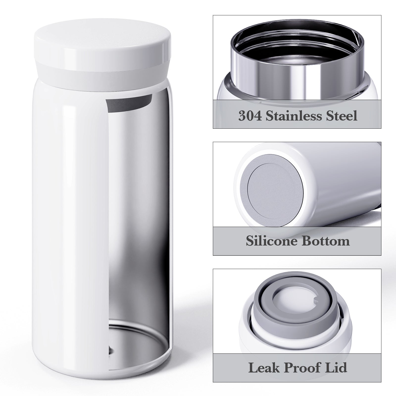 Linkidea 6.8oz (200ml) Mini Water Bottle, Vacuum Insulated Stainless Steel Bottle for Hot & Cold Drinks, Spill-Proof Small Bottle Fit Handbag, Purse and Pocket (White)
