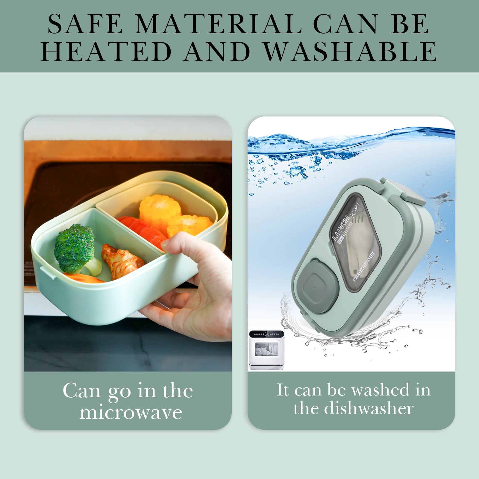 Linkidea 2 Pack Salad Container for Lunch, Reusable Food Container with 2 Layers 3 Compartments and Flatware, Food Box with Leak-Proof Cover Fits to Microwave/Dishwasher/Freezer Safe (Green)