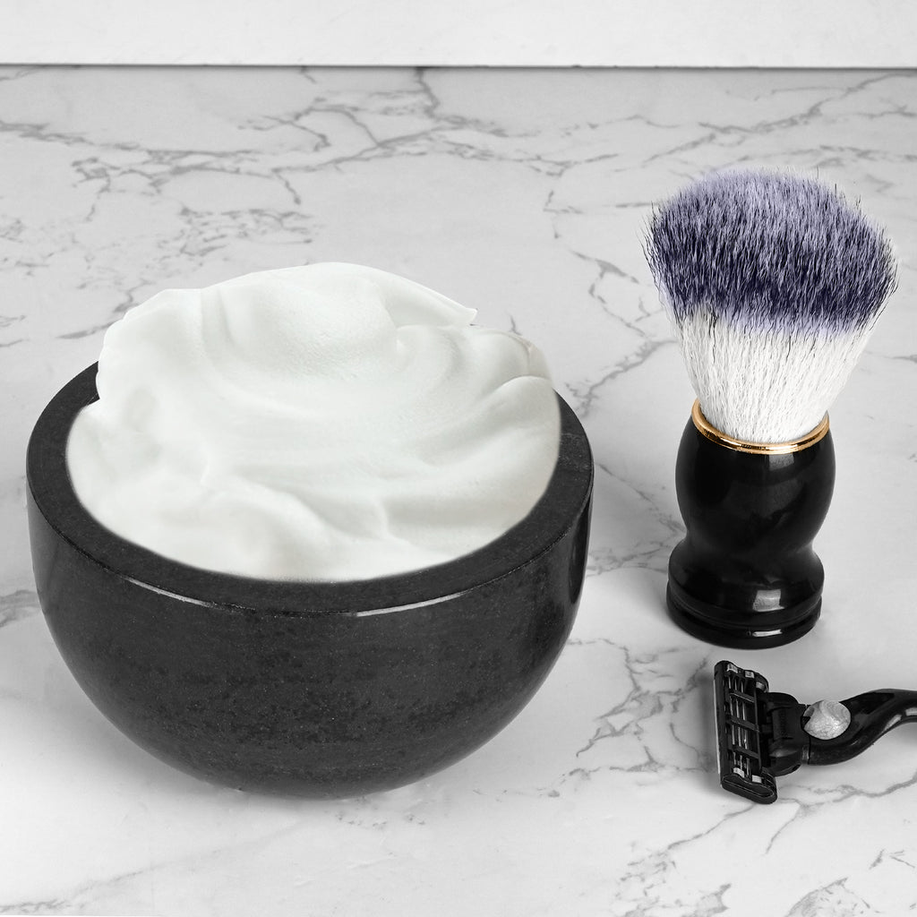 Linkidea Marble Shaving Soap Bowl, 100% Natural Marble with Interior Grooves for Maximum Lather, Heat Retaining Stone Provides a Luxurious Hot Shave Experience, Gift for Husband, Dad (Black)