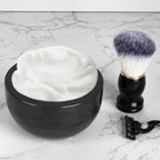 Linkidea Marble Shaving Soap Bowl, 100% Natural Marble with Interior Grooves for Maximum Lather, Heat Retaining Stone Provides a Luxurious Hot Shave Experience, Gift for Husband, Dad (Black)