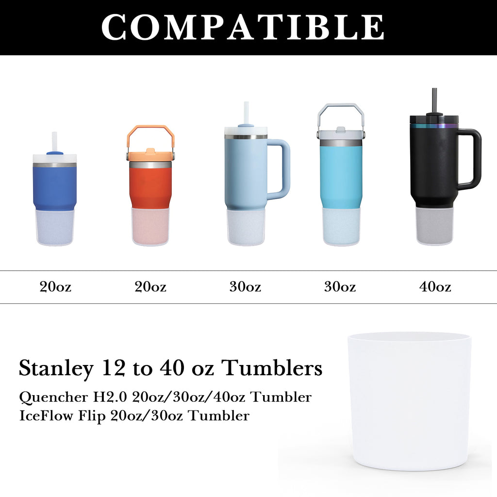 Linkidea Water Bottle Boot Compatible with Stanley Quencher H2.0 20oz/30oz/40oz, IceFlow Flip 20oz/30oz, Silicone Waterbottle Bottom Sleeve Cover Protector, Bottle Bumper (White / 2 Pack)