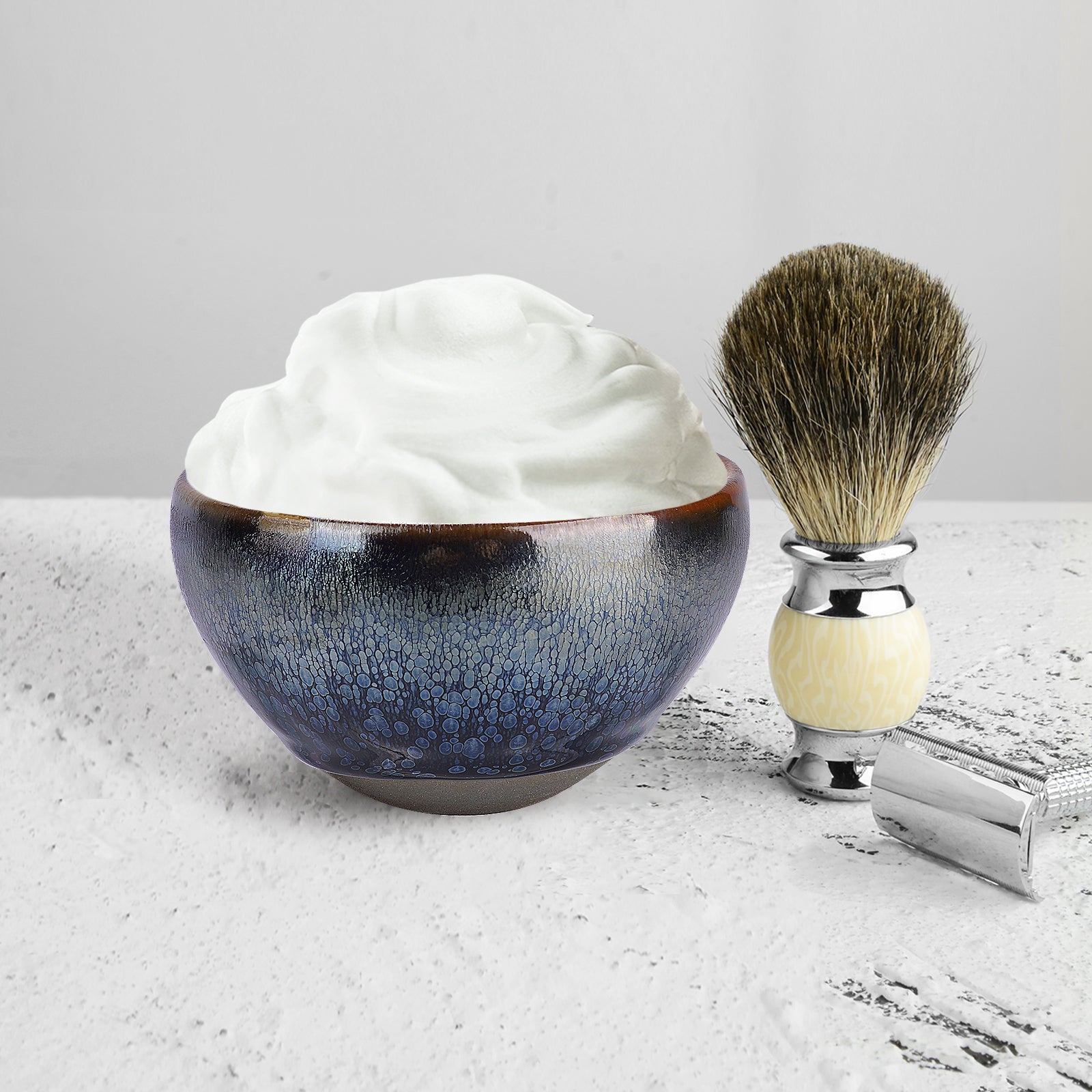 Linkieda Handcrafted Ceramic Shaving Bowl for Wet Shaving, Compatible with All Shaving Brushes, Unique Jian Zhan Glaze for Bathroom Use (Colorful)
