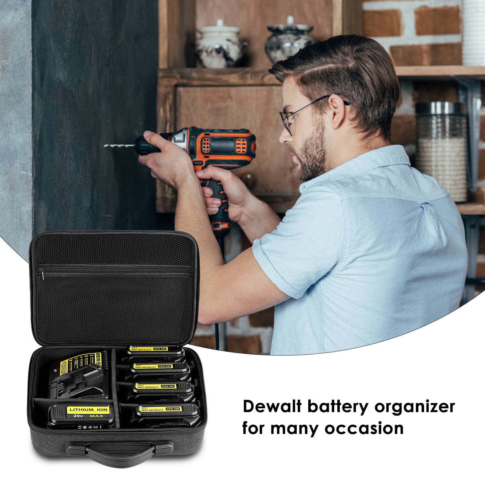 Linkidea Hard Battery Storage Box Compatible with 20 Max Battery Charge, DIY Batteries Storage Container Holder for 2.0/3.0/4.0/5.0/6.0-Ah Batteries, Charging Station