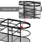 Linkidea Hair Tool Organizer with Hook, Self Adhesive Hair Dryer Holder for Bathroom, Blow Dryer Styling Tool Storage Basket for Bedroom (Black)