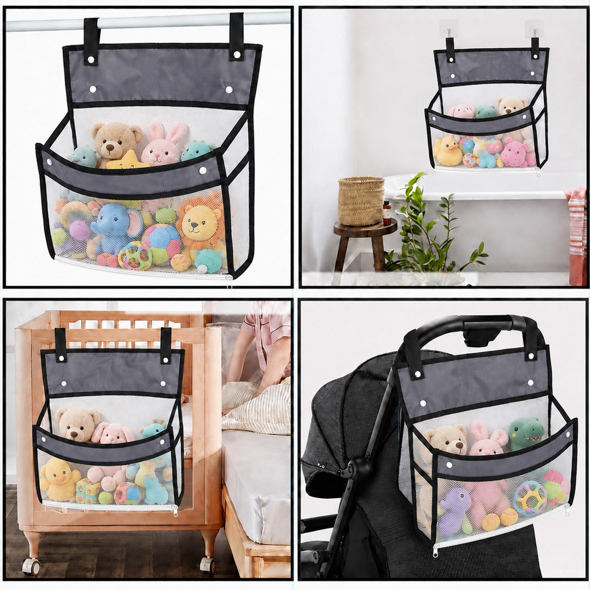 Linkidea 2-Pack Hanging Mesh Bathroom Storage Organizer, Large Capacity Bathtub Basket with Adhesive Hooks, Shower Caddy for Kids Bath Toys, Toiletries and Accessories