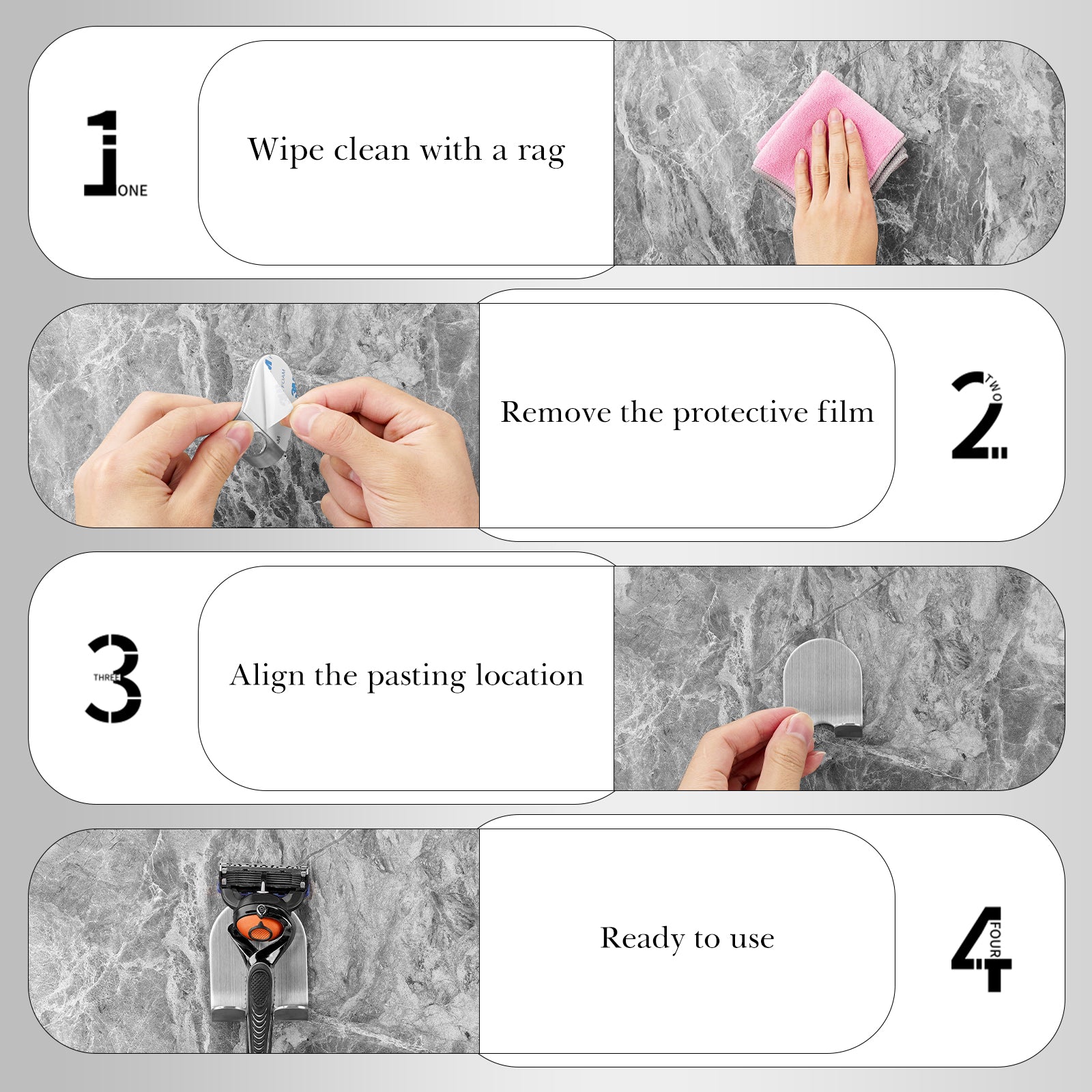 Linkidea 2 Pack Wall Mount Razor Holder for Shower, Self Adhesive Shaver Hooks, Round Stainless Steel Sticky Hanger Compatible with Venus Platinum, Fusion 5 Proshield, MK-23C (Silver)