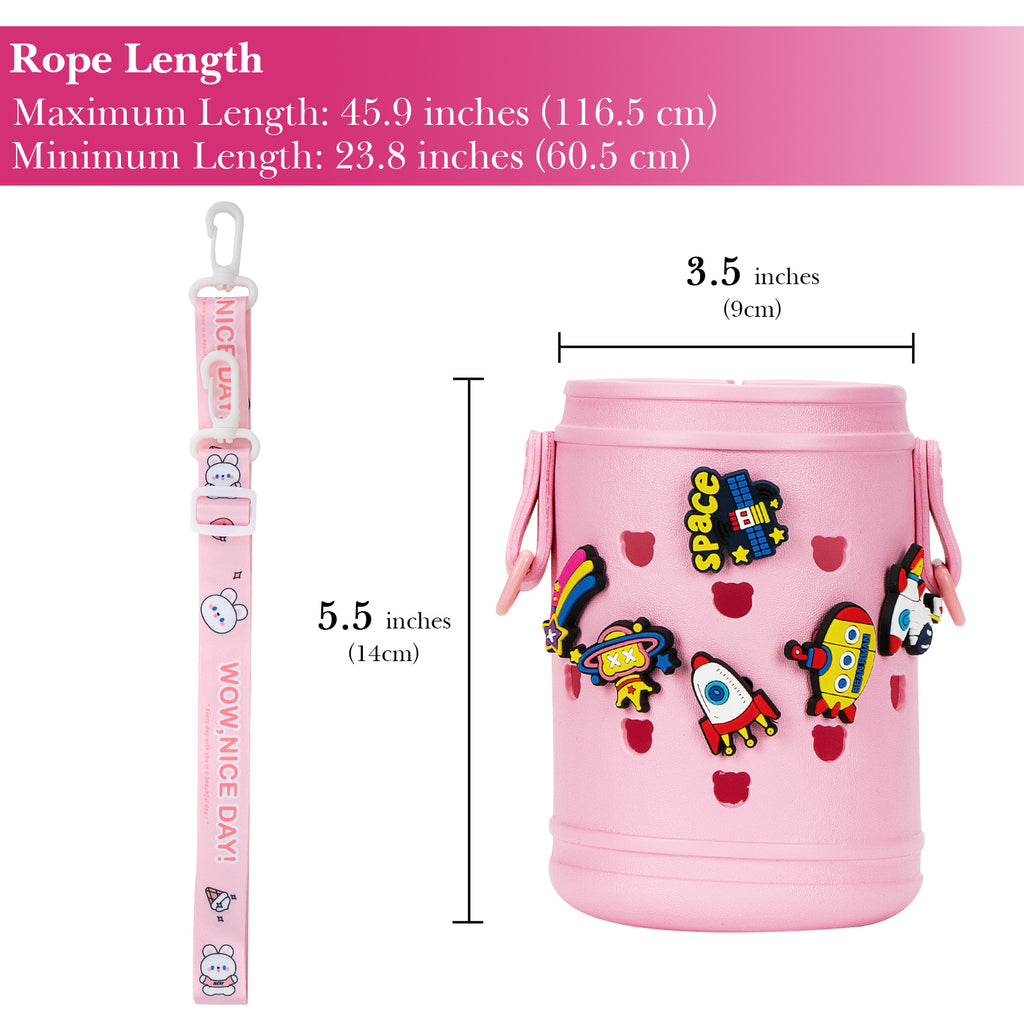 Linkidea EVA Water Bottle Carrier with Strap Compatible with YETI Rambler Jr. 12 oz, MIRA Kids 15oz, Gatorade Premium Kids Bottle 12oz, Waterbottle Sling Holder with Shoulder Strap, Pink
