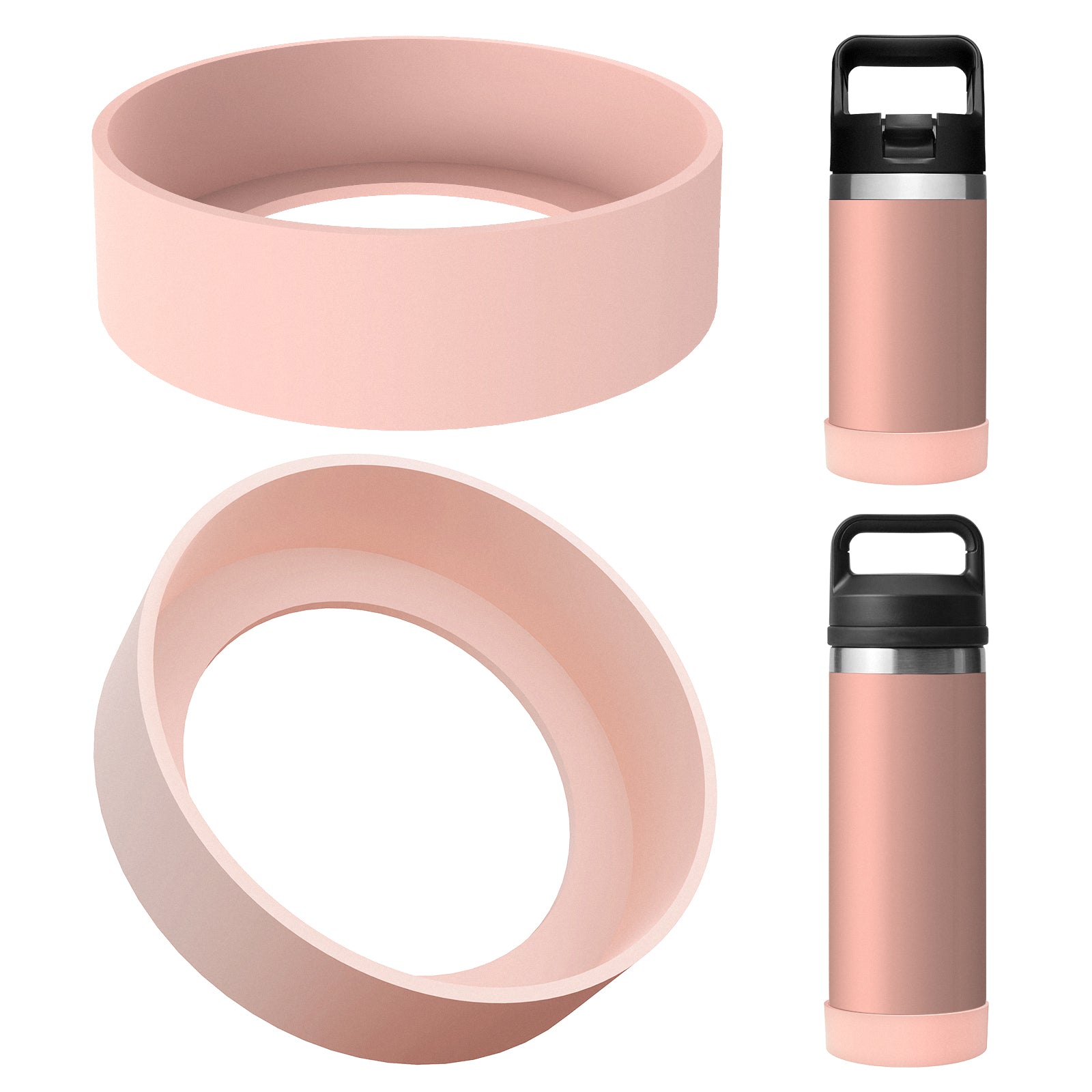 Linkidea 2 Pack Water Bottle Boot Compatible with YETI Rambler Jr. Kids 12oz, Rambler Bottle 12oz/18oz, Yonder 20oz, Silicone Anti-Slip Bottle Bottom Bumper Protector (Ice Pink)
