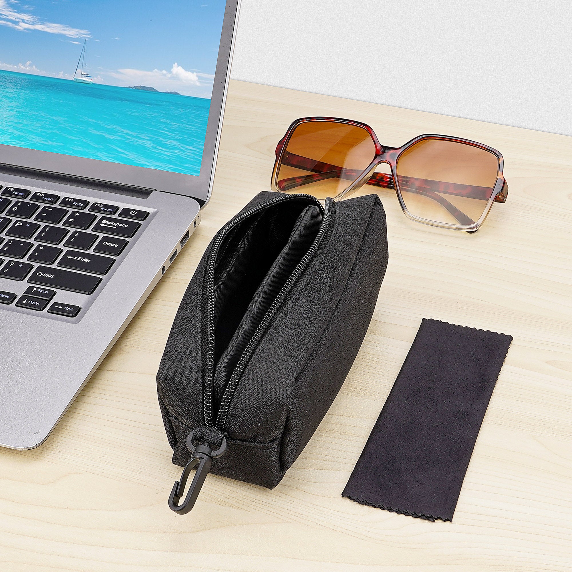 Extra Large Sunglasses Pouch Case, Black Oxford Oversized Eyewear Organizer Soft Bag Compatible with Gucci GG1556S/GG1546S/GG1436S Versace VE4395