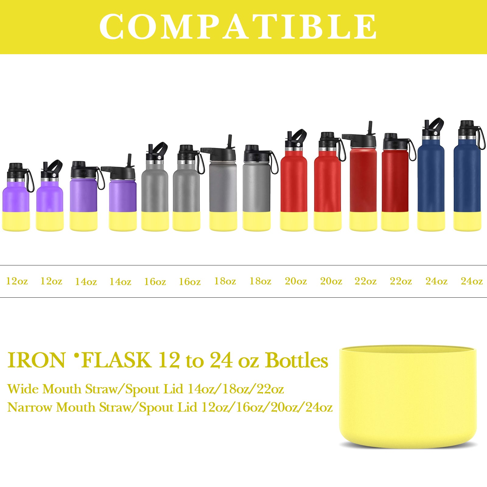 Linkidea 2 Pack Water Bottle Boot Compatible with IRON °FLASK Wide/Narrow Mouth 12oz/14oz/16oz/18oz/20oz/22oz/24oz, Silicone Bottle Bottom Sleeve Cover Bumper Protector (Pineapple)