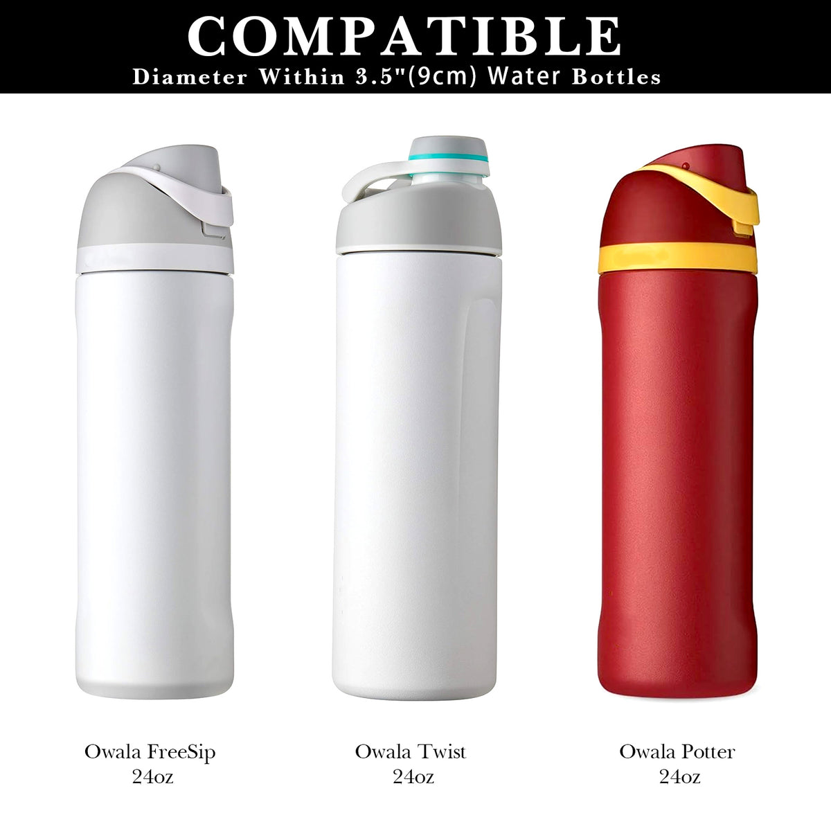 Linkidea Water Bottle Carrier with Strap Compatible with Owala FreeSip 24oz, Twist 24oz, Potter 24oz Bottle, Neoprene Waterbottle Sling Bag Holder, Black