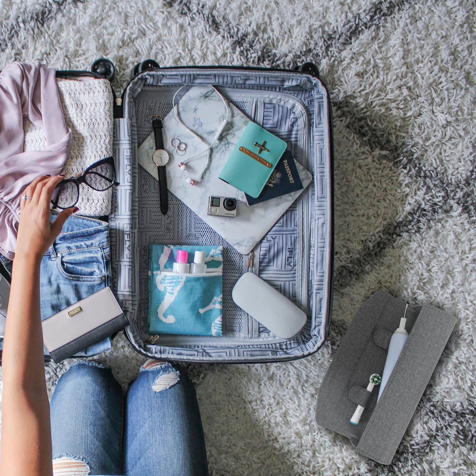 Linkidea Electric Toothbrush Travel Case with Magnetic Clasp, Hard Shell Electronic Tooth Brush Carrying Bag, Protective Storage Box Compatible with Oral-B iO Series, Philip Sonicare (Grey)