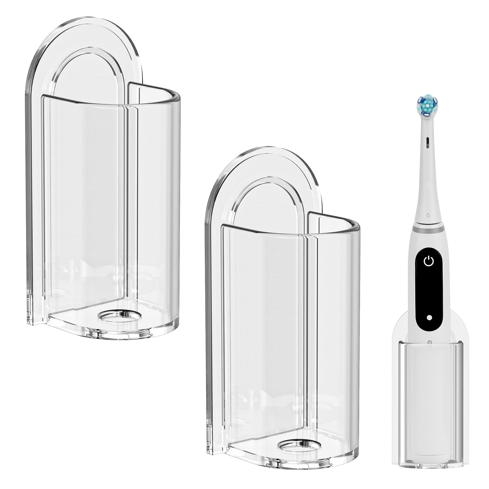 Linkidea Wall Mount Electric Toothbrush Holder, Acrylic Power Toothbrush Hanger, Self Adhesive Tooth Brush Organizer Compatible with Oral-B iO Series, Philip Sonicare ProtectiveClean (Clear)