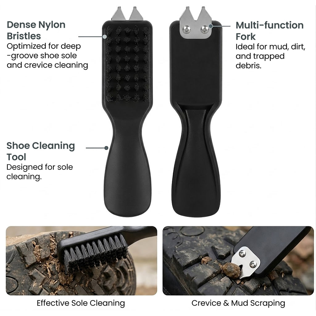 Linkidea Shoe Cleaning Brush Set of 2 with Built-in Dirt Scraper, Stiff Bristle Shoe Brush with Ergonomic Handle, Multi-Purpose Cleaning Brush for Sneakers, Boots, Leather and Household Use