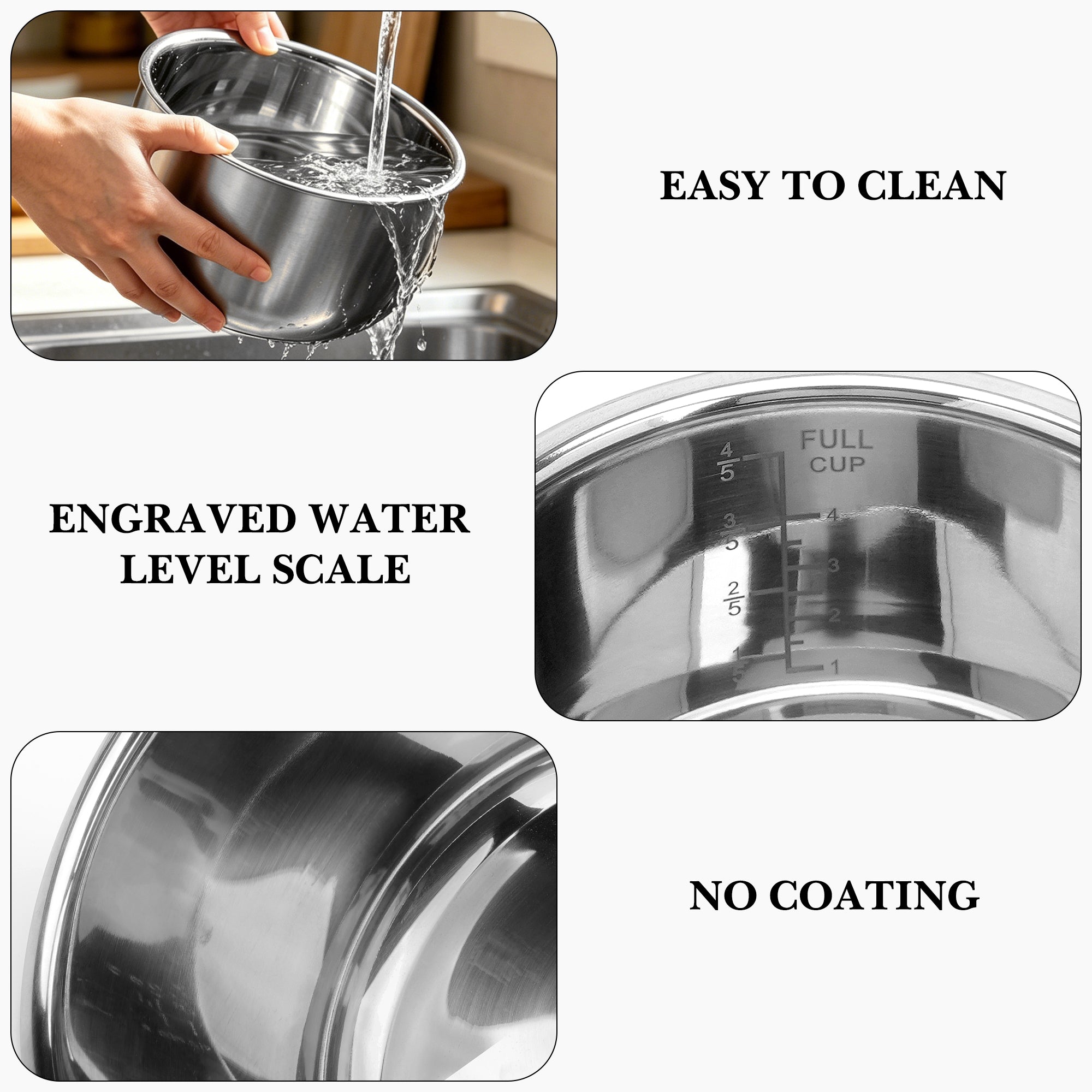 Linkidea Rice Cooker Stainless Steel Inner Pot Compatible with Aroma ARC-954SBD, ARC-914SBDS, Dishwasher Safe, No Coating Replacement Bowl (Old Version)