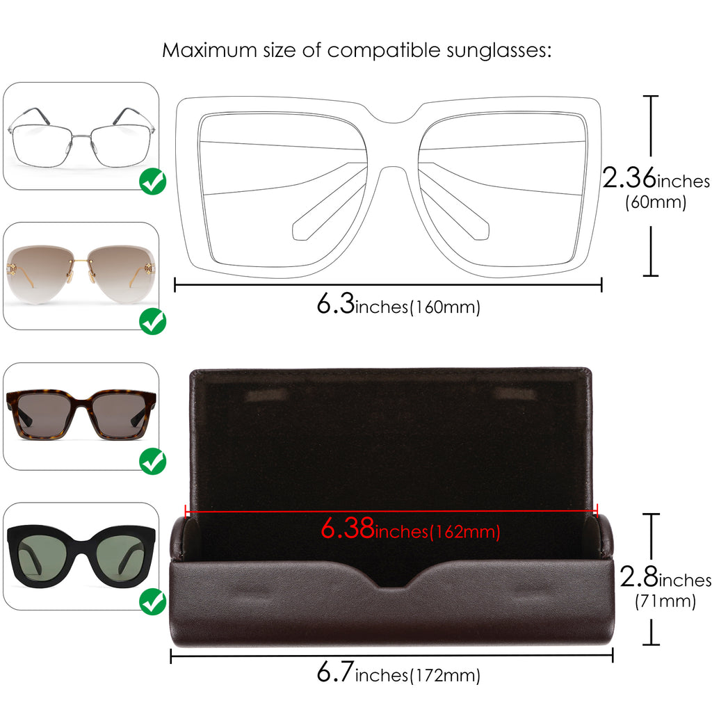 Extra Large Hard Shell Sunglasses Case with Soft Lid, Vegan Leather Sun Glasses Storage Bag Pouch Organizer Compatible with Gucci GG1422S GG1440S Persol PO3328S (XL, Coffee)