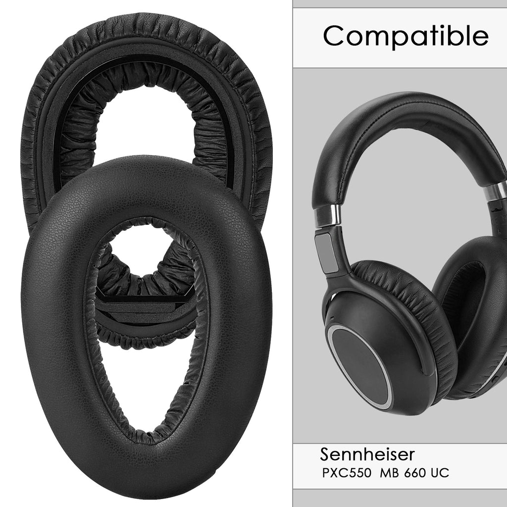 Linkidea Replacement Ear Pads for Sennheiser PXC 550/ PXC 550-II Wireless, MB660UC/ MB660MC Headphones Ear Cushions, Headset Earpads (Protein Leather / Black)