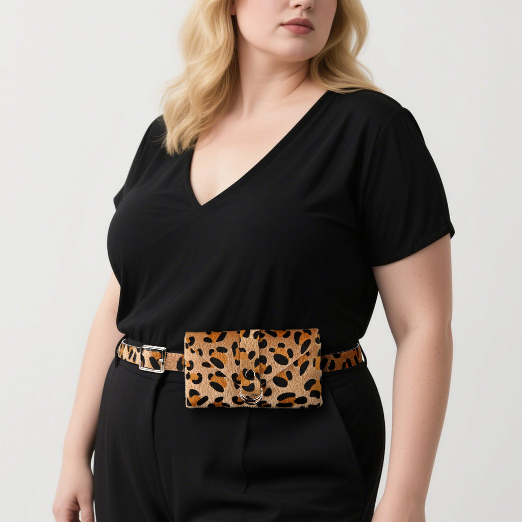 Chain Belt for Women, Leopard Brown Waist Chains with Storage Bag, 41 Inch Adjustable Chunky Body Fashion Accessory