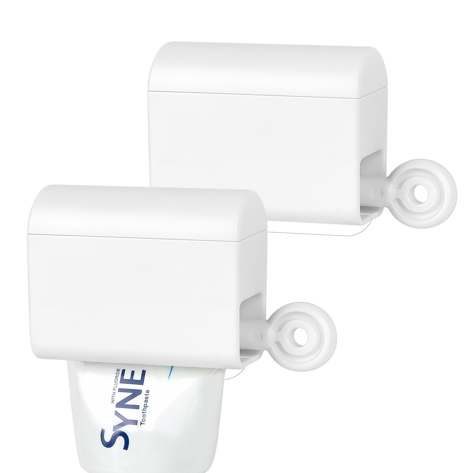 Linkidea 2 Pack Wall Mounted Manual Toothpaste Tube Squeezers, Rotatable Squeeze Toothpaste Dispenser, Punch Free Toothpaste Tube Seat Holder (White)