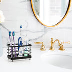 Linkidea Toothbrush Holder Wall Mounted, Non-Slip Electric Toothbrush Holder Toothpaste Storage Organizer, 7 Slots Multifunctional Rack for Razor, Shaver, Comb (Black)