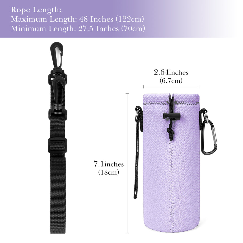 Linkidea Water Bottle Carrier with Shoulder Strap Compatible with Hydroflask Standard Mouth 18oz, CamelBak Carry Cap 20oz,Waterbottle Sling Bag Holder (Light Purple)