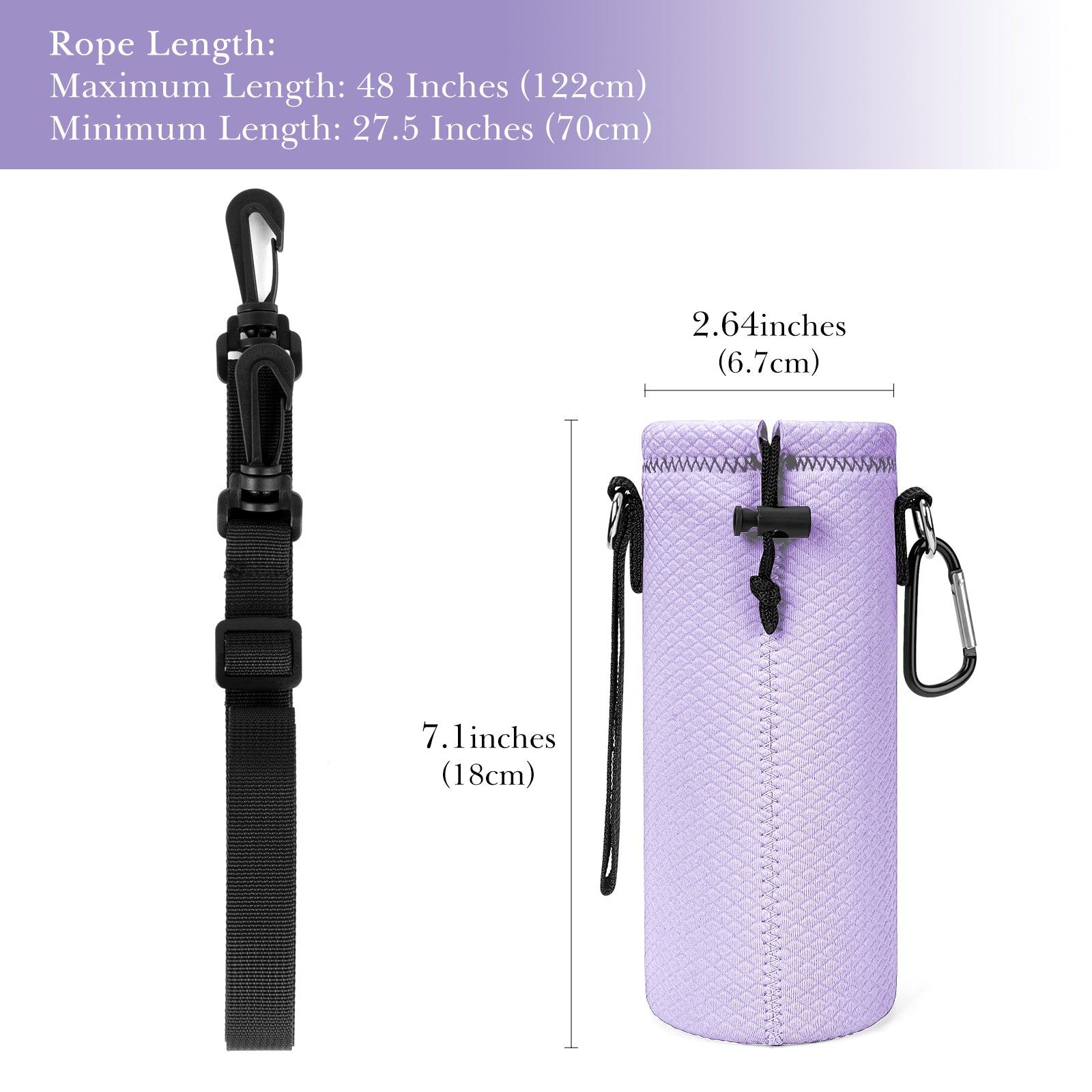 Linkidea Water Bottle Carrier with Shoulder Strap Compatible with Hydroflask Standard Mouth 18oz, CamelBak Carry Cap 20oz,Waterbottle Sling Bag Holder (Light Purple)