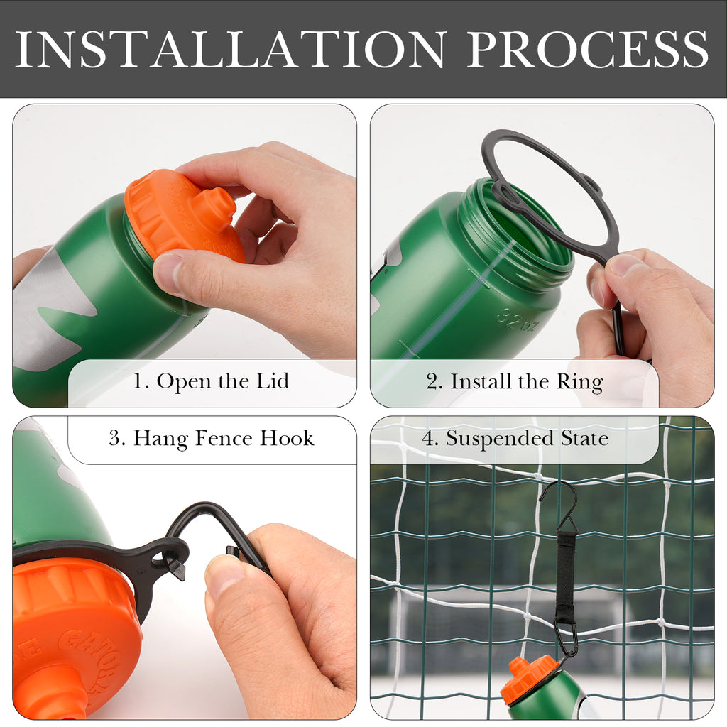 Linkidea 2 Pack Fence Hooks for Squeeze Sport Water Bottle, Compatible with Gatorade 30oz/32oz Plastic Squeeze, S-Shaped Hook Hanger with Bottle Ring for Outdoor (Black)