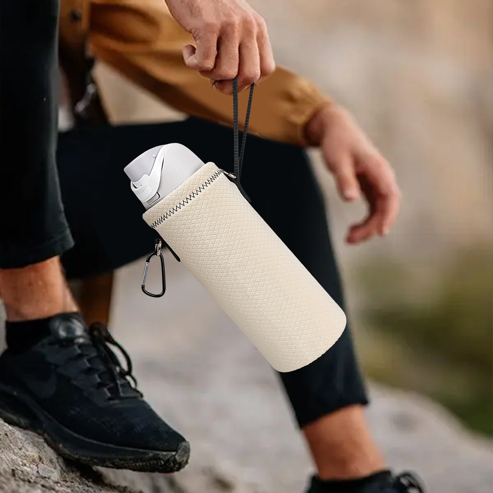 Linkidea Water Bottle Carrier with Strap Compatible with Kids FreeSip 16oz, Owala FreeSip Tritan 25oz, Neoprene Waterbottle Sling Bag Holder, Shoulder Strap, Off White