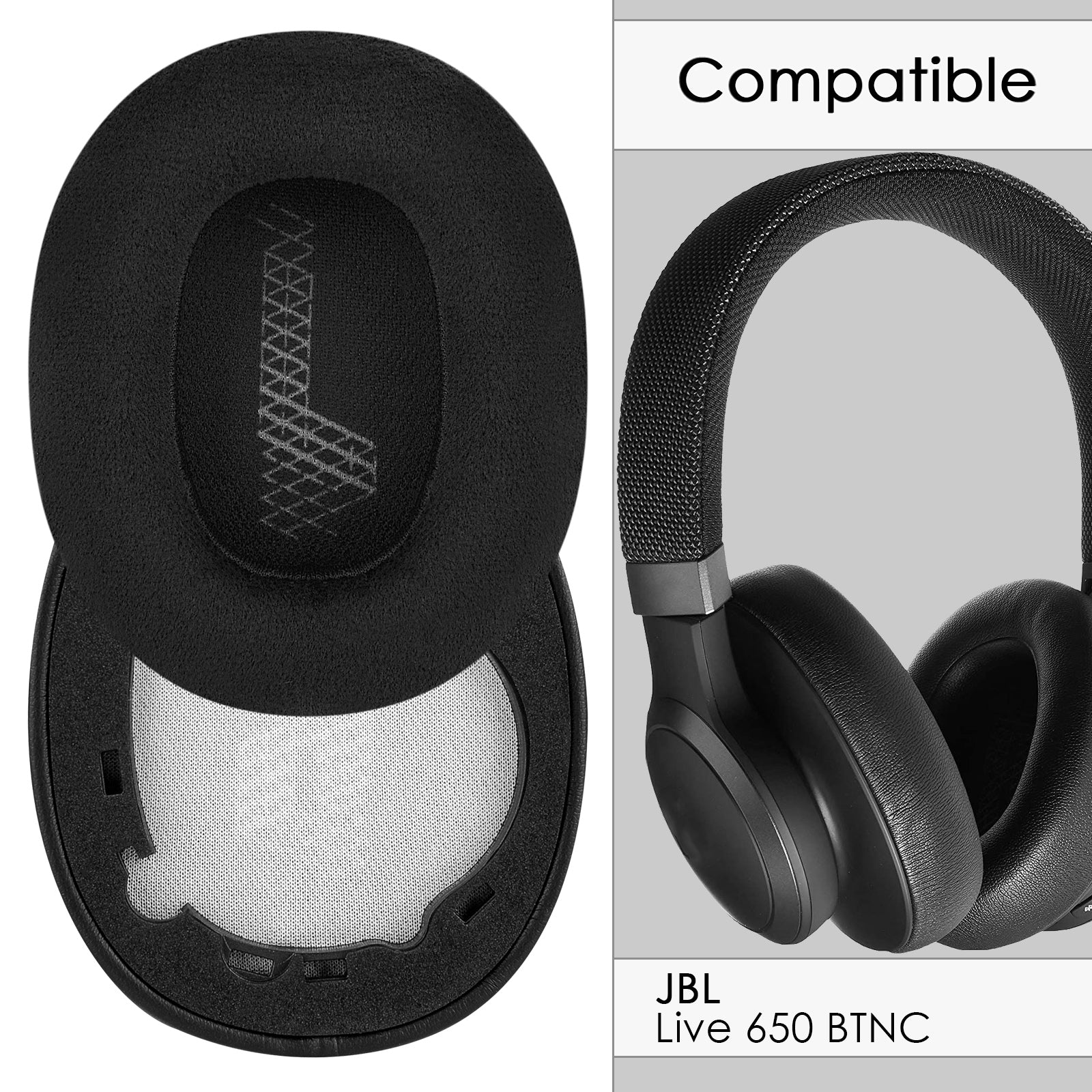 Replacement Ear Pads Compatible with JBL Lifestyle E65BTNC, Duet NC, Live 650BTNC/ 660BTNC Headphones, Ear Cushions ( Velour / Black )